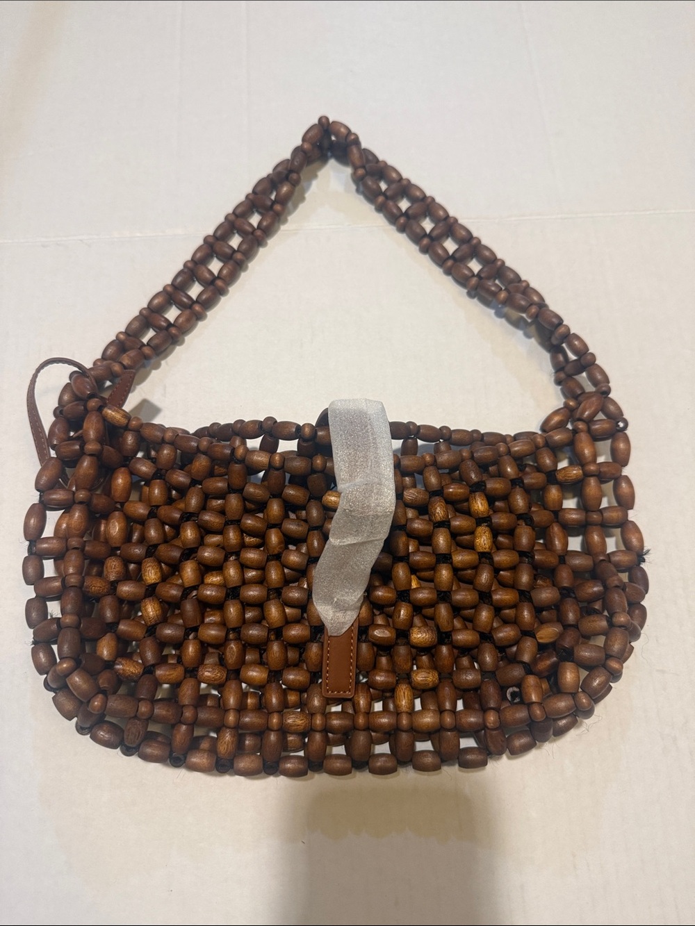 Handcrafted Beaded Shoulder Bag - Brown